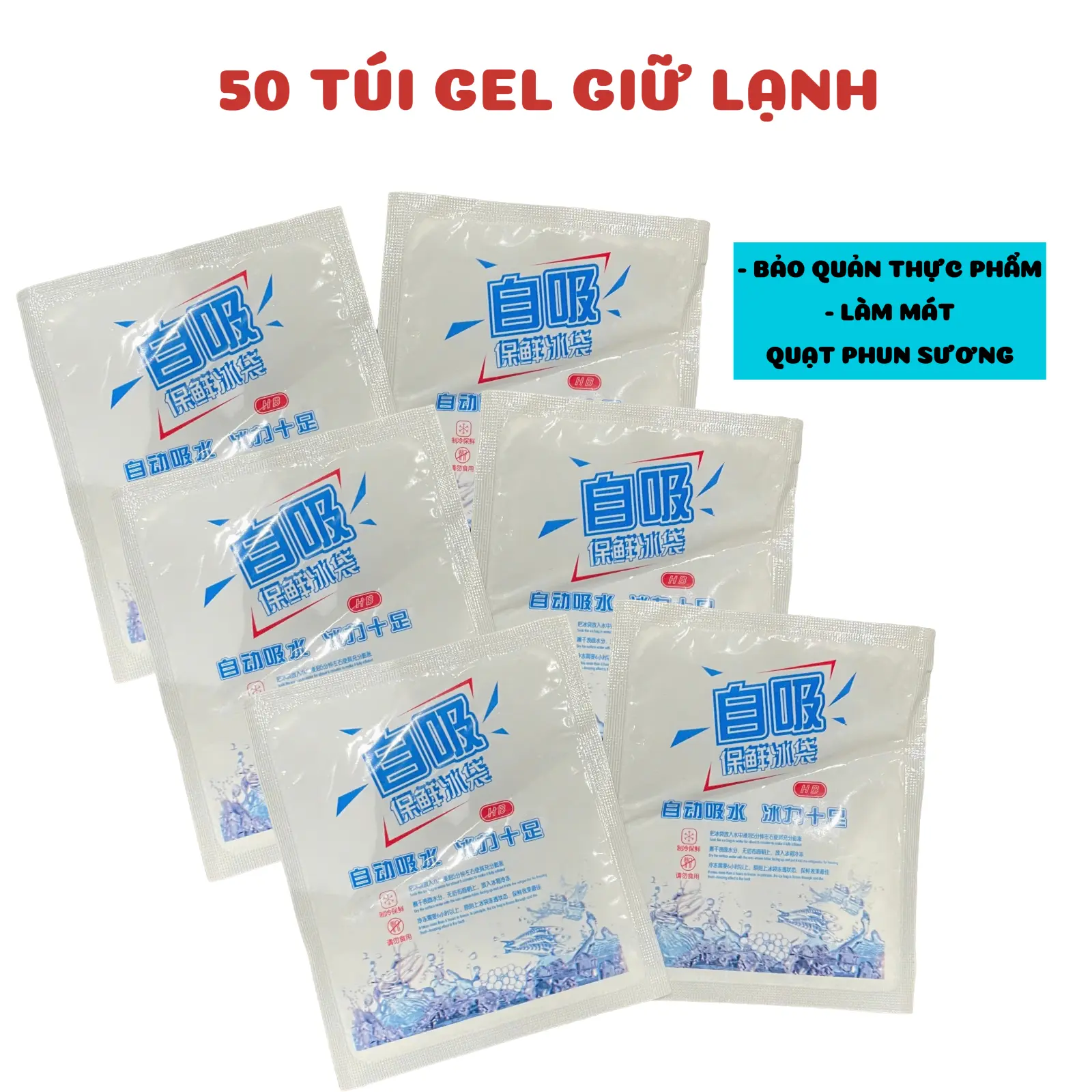 Combo 50 Túi Gel  Duy Trì Nhiệt Độ Lạnh Cho Thực Phẩm, Túi Chườm Lạnh, Làm Lạnh Cho Quạt Phun Sương, Bảo Quản Thực Phẩm Nữ