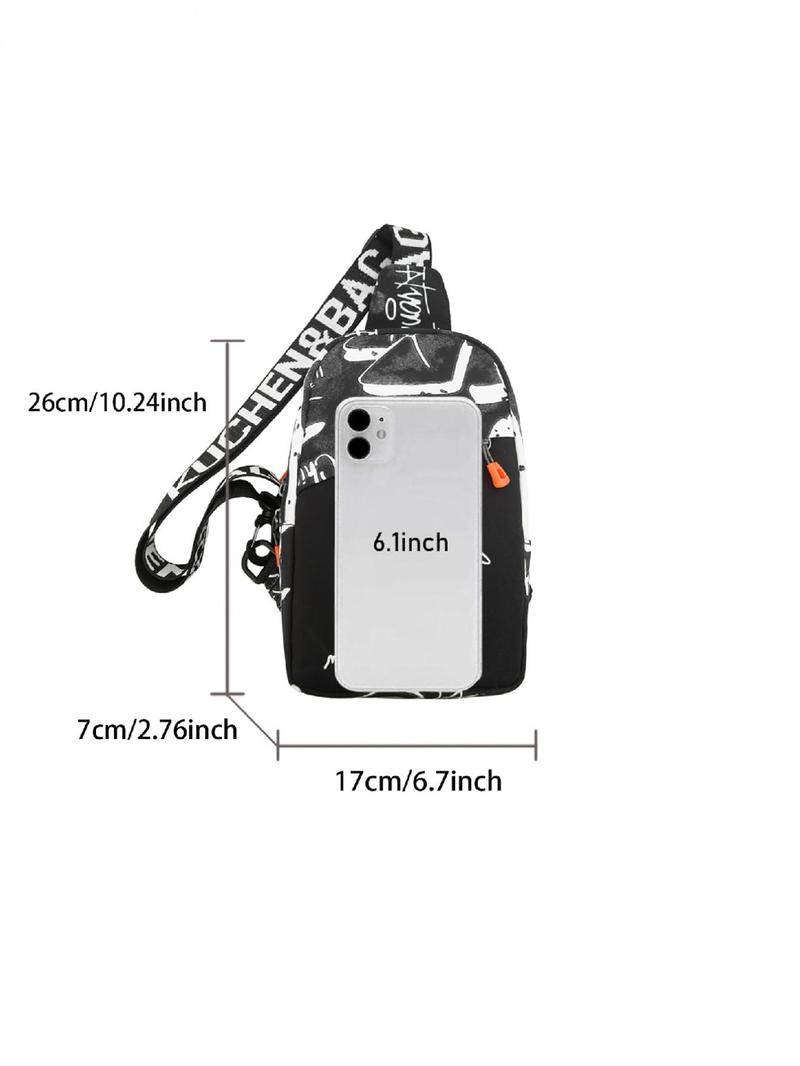 Product Introduction of Fashionable Casual Letter Pattern Sling Bag, New Style Personality Trendy Chest Bag for Men, Casual Versatile High-quality Daily Commuting Bag 1