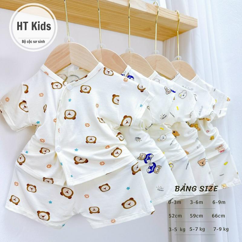 Combo 4 bộ quần áo cộc tay khuy chéo vải petit cho bé sơ sinh bé trai bé gái Avalew