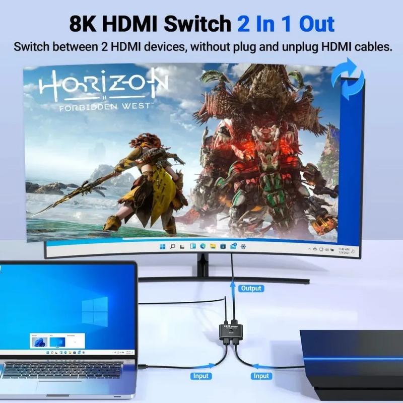 Product Introduction of 8K 60Hz HDMI-Compatible Switch Splitter Bi-Direction 1x2/2x1 HDMI-compatible Switcher 2 in1 Out for PS4 TV Box Switcher Adapter 5