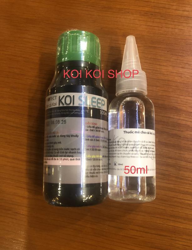 Gây mê cá koi cá cảnh_koi sleep chiết ra chai 20ml và chai 50ml.