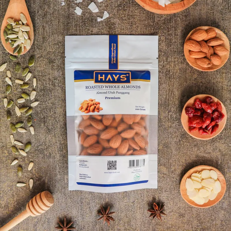 kacang Almond Utuh Panggang 100 Gram / Roasted Whole Almond - HAYS food kacang Snacks 5
