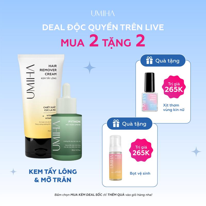 [ĐỘC QUYỀN LIVESTREAM] Bộ triệt lông Spa UMIHA Body & Bikini - Kem tẩy lông cúc la mã 65g và mỡ trăn triệt lông 30ml