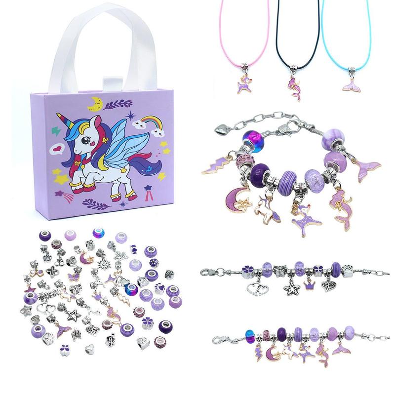 Product Introduction of Unicorn Themed Party Favors, 66pcs/set DIY Bracelet Making Kit, Birthday Gift Ideas, Party Gift for Girls, Festive & Party Supplies 3