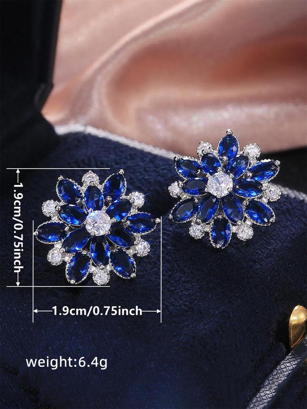 1 Pair Artificial Gemstone Decor Hollow out Flower Design Stud Earrings, Elegant Matching Jewelry for Party, Trendy Daily Clothing Decor for Girl 1