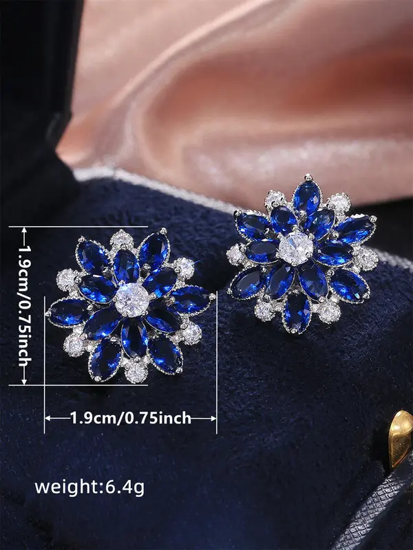 1 Pair Artificial Gemstone Decor Hollow out Flower Design Stud Earrings, Elegant Matching Jewelry for Party, Trendy Daily Clothing Decor for Girl 1