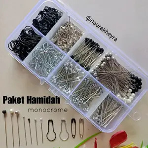 Paket pin hijab hamidah monocrome isi jarum pentul dan peniti jilbab