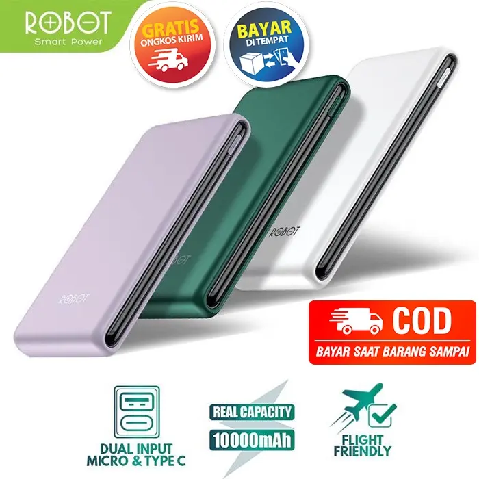 Power Bank Powerbank ROBOT 10000mAh RT180 Dual Input Port Type C & Micro USB ORIGINAL - GARANSI RESM 0