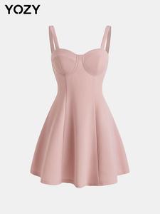 YOZY Women's Solid Backless Cami Dress, Boho Sleeveless A Line Short Dress for Summer, Ladies Clothes for Beach Holiday Party