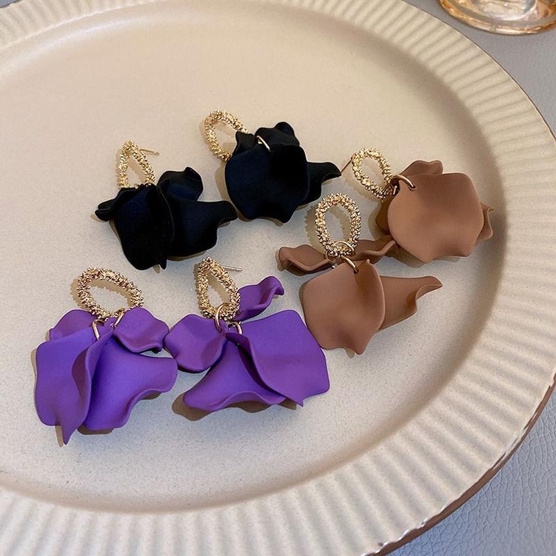 Product Introduction of Unique Exquisite Petal  Alloy Temperament Ear Drop Stud Earrings Korean Style Dangle Earrings Women Drop Earrings Girl Exaggerated Earrings 9