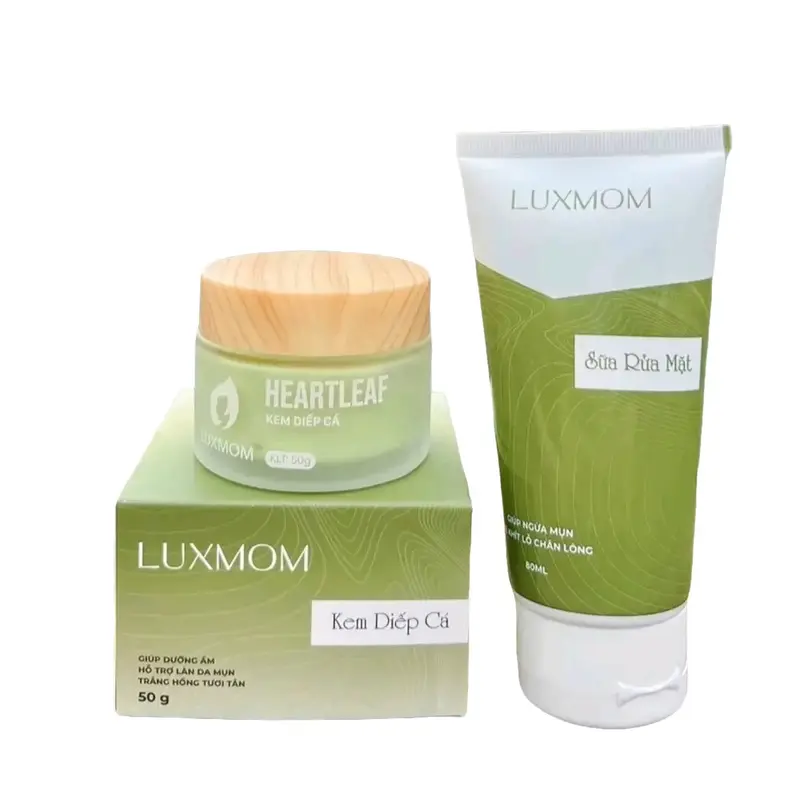 Bộ đôi chăm sóc da Luxmom kem diếp cá và sửa rửa mặt trà xanh dành cho mẹ bầu mẹ bỉm 0