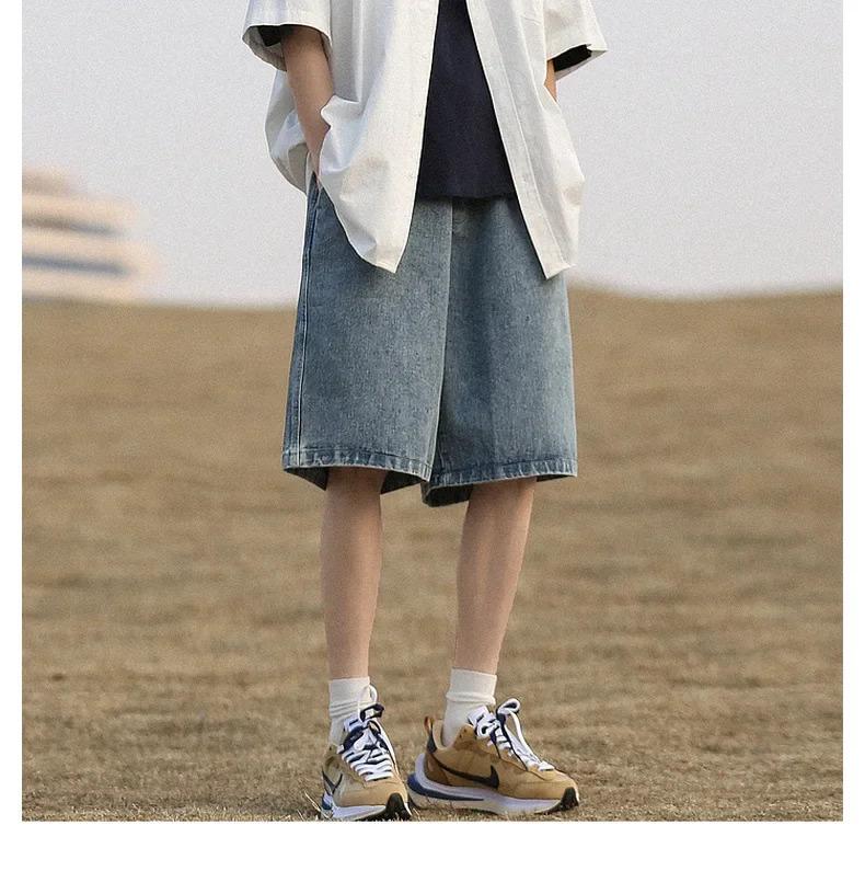 Product Introduction of American Style Vintage Denim Shorts Men's Loose Fit Straight Leg Casual Pants Trendy Brand Japanese Style City Boy 9