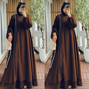 Gamis Abaya Ceruty Babydoll Full Puring Aplikasi Mutiara Mewah Dan Elegant Pakaian Wanita Muslimah Terbaru 2026 Gamis Kodangan Wanita Remaja Desain Unik Nyaman Untuk Berbagai Kesempatan - mahogany, M