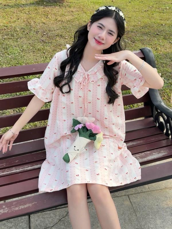 Váy Ngủ Bèo BY CHANN họa tiết dễ thương, chất liệu đũi mềm, mặc nhà mùa hè (có size đến 80kg)