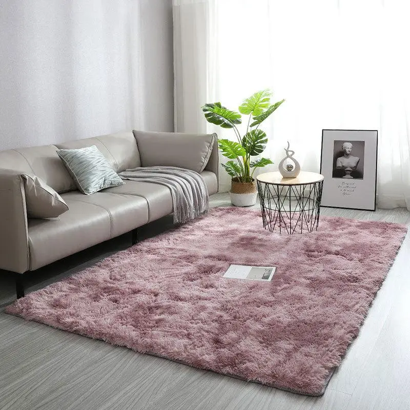 Solid Color Fluffy Rug, 1 Count Non-slip Soft Plush Mat, Decorative Carpet for Home Living Room Bedroom Study Room, Home Decor
