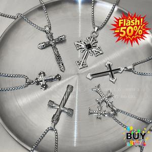 สร้อยคอจี้ไม้กางเขน สำหรับผู้ชายและผู้หญิง ทำจากเหล็กไททาเนียม ไม่ซีดจาง โซ่คล้องคอ มี 3 สไตล์ สไตล์ฮิปฮอปพังค์ สไตล์ Y2K กอธิค ปลอดสนิม ของขวัญเครื่องประดับ