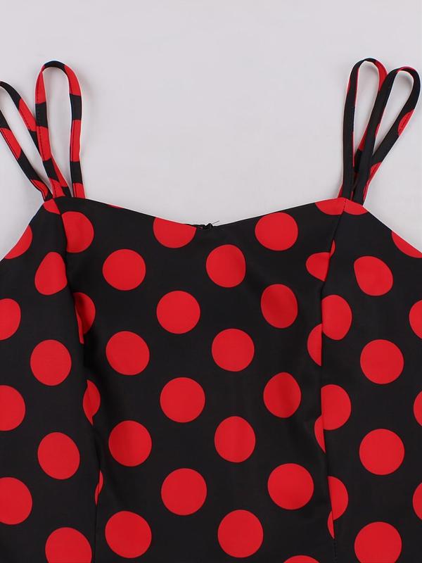 Women's Polka Dot Print Double Strap Tie Front Cami Dress, Elegant Sleeveless Midi Dress for Holiday Vacation Party, Ladies Clothes, Dresses Summer 3