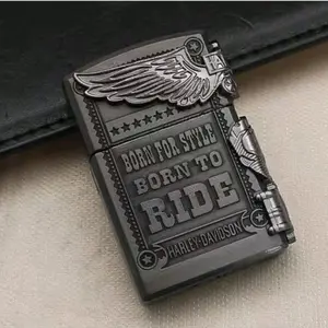 Pemantik Elektrik Motif Sayap Unik Besi 3D - Hitam HD