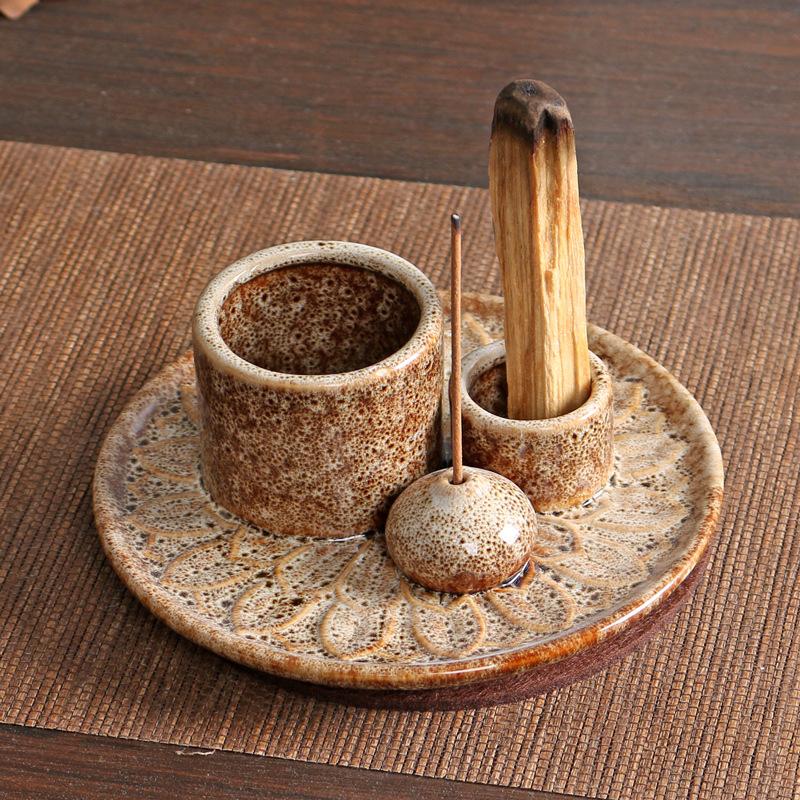 Product Introduction of Atmosphere Creator Export Nordic Style Ceramic Aromatherapy Candle Holder Black Sacred Wood Burning Plate Ceramic Base Wax Holder 18