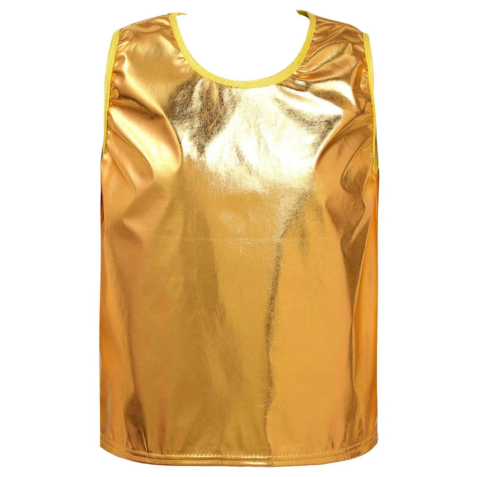 Nyeemya Kids Girls Boys Shiny Metallic Tank Tops Vest Jazz Latin Hip Hop Modern Streetwear Performance Party Dancewear