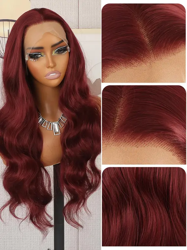 26 Inch Long Wavy Wigs for Women, Gorgeous Fluffy Wigs without Bangs, Synthetic Lace Front Wigs for Party, Daily Use 4