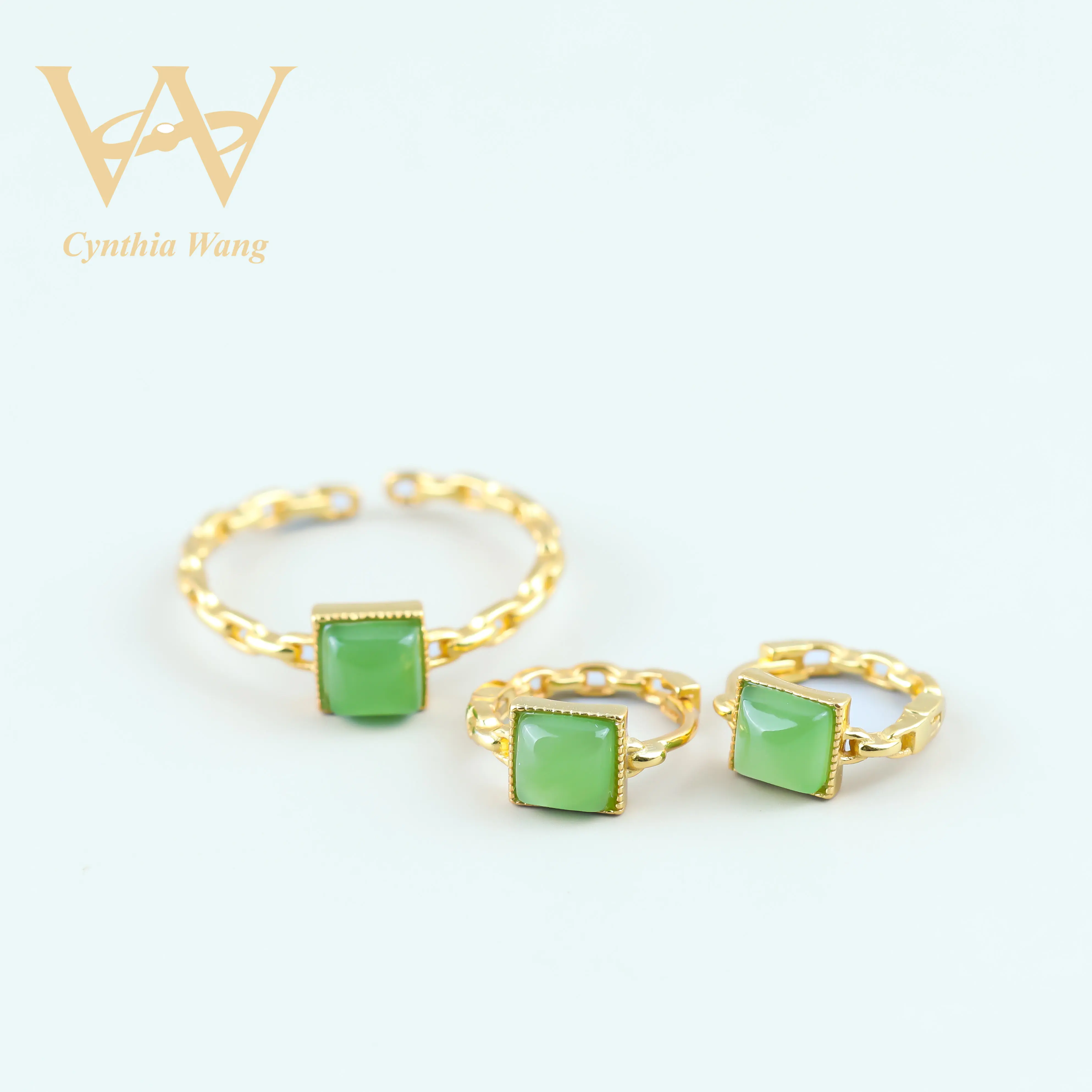 【#856】'Celestial Beauty' Adjustable Ring 5*5mm & Earrings 5*5mm*2 Jewelry Set Engagement
