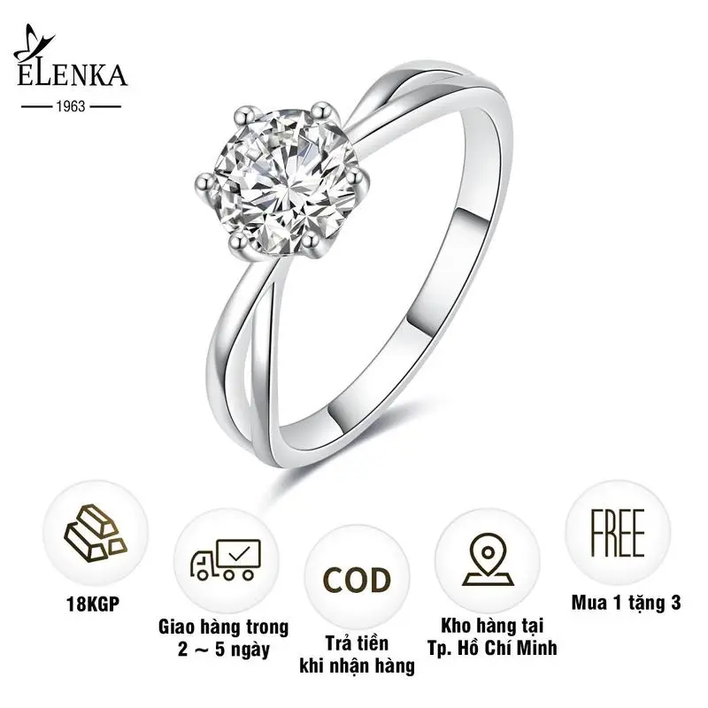 ELENKA - Nhẫn đính đá Zircon 6 chấu thiết kế cách điệu dành cho phái nữ