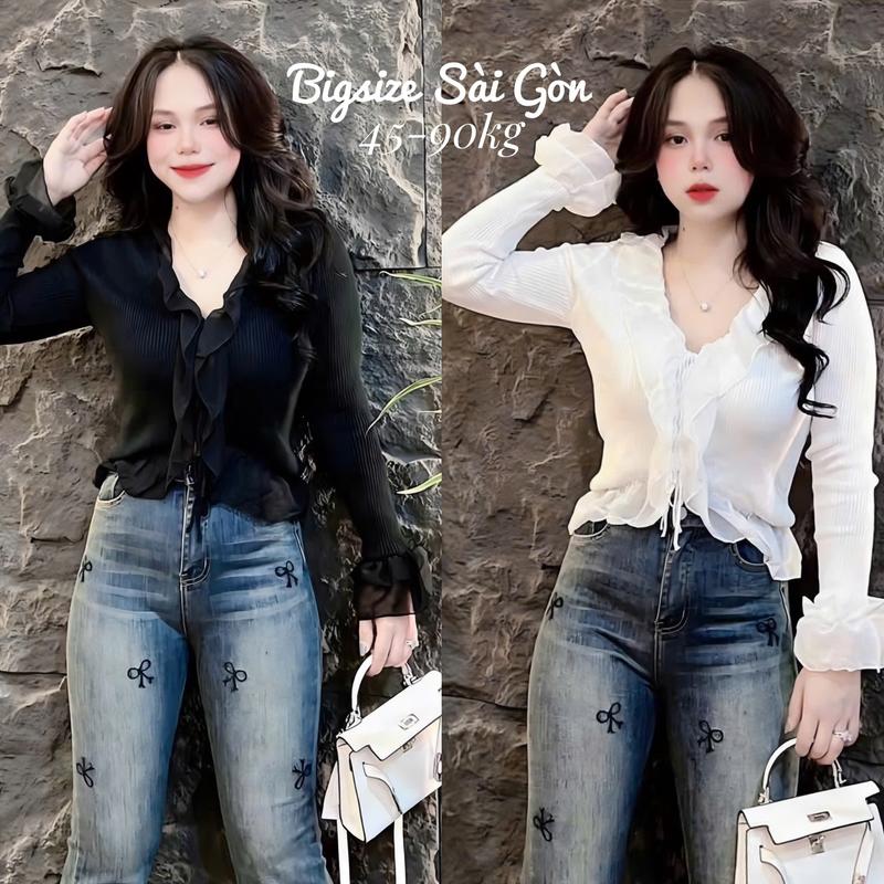 Áo Thun Nữ Tay Dài Viền Ren Tiểu Thư 45- 90Kg Bigsize Dễ Thương Top Nữ Women - B.1423