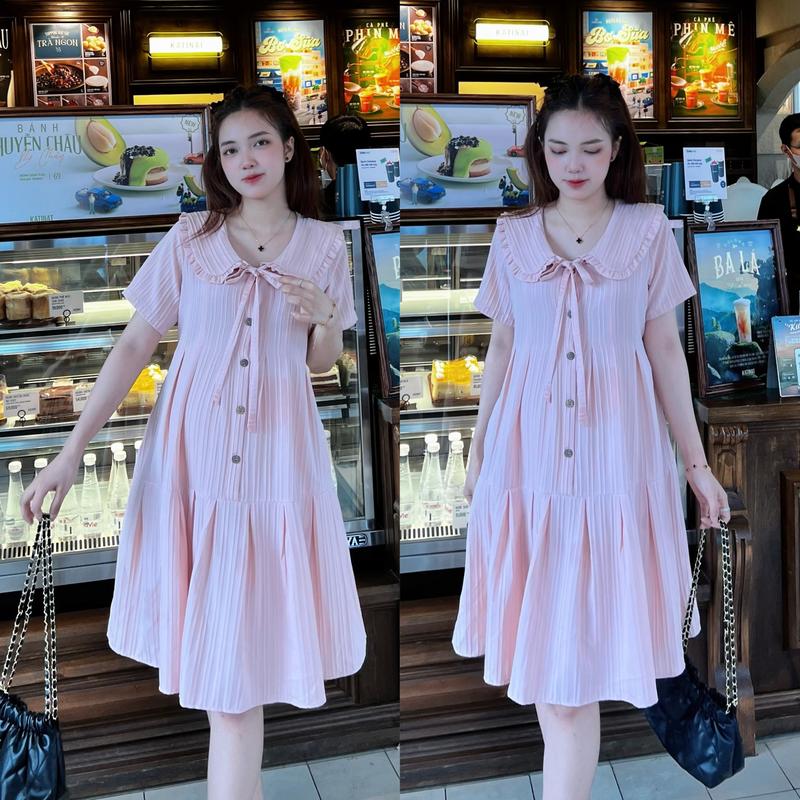 MUMMUM/Đầm bầu đũi gân đuôi cá xếp ly nơ xinh dễ thương/ROSA Nữ Women