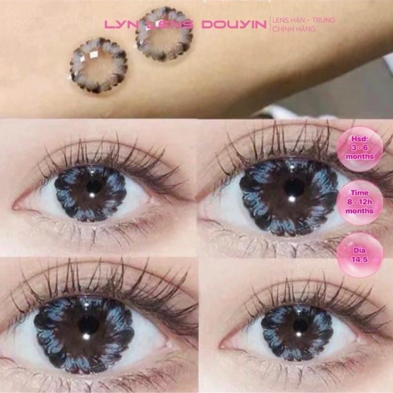 Lyn Lens - Kính áp tròng xám vân hoa long lanh mắt ướt giãn to (14,5mm- Pudding gray )