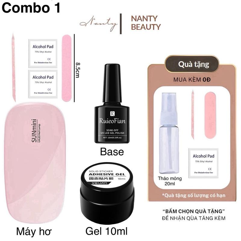 Bộ gel gắn và tháo móng tại nhà ( máy hơ mini, gel định hình , dũa, giấy lau cồn, đẩy da, chai cồn) Sơn Gel