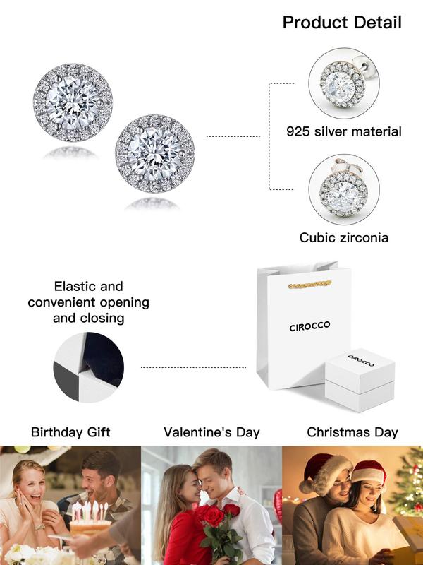 925 Sterling Silver Round Shaped Zirconia Decorated Earrings, Fashionable Jewelry for Women & Girls, Trendy All-match & Exquisite Jewelry for Birthday Gift 2