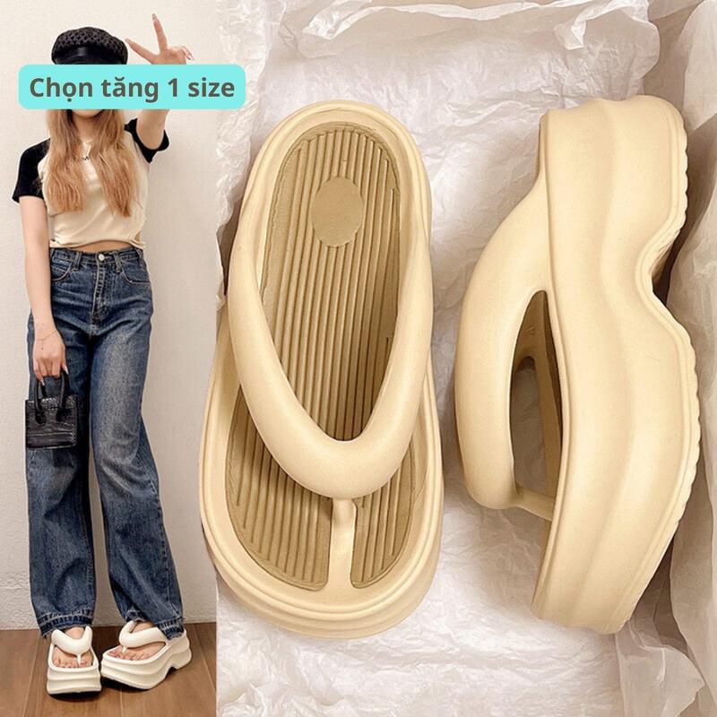 Dép kẹp, dép xỏ ngón bánh mì bản mới, dép tông nữ đế phối màu độn cao 5cm