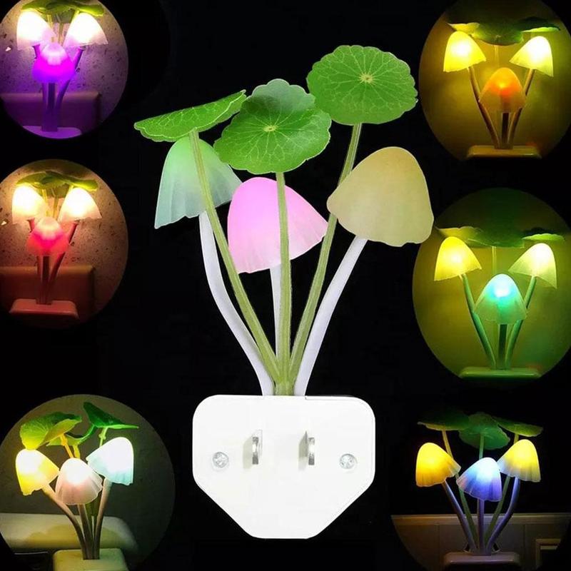 Product Introduction of Light Controlled Dream Mushroom 7 Color LED Night Light 220V Light Lamp Induction Night Night J9E0 22