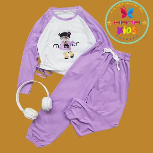 Đồ bộ bé gái quần dài áo tay dài vải thun cotton có size đại,cho bé gái có độ tuổi từ 3-11 tuổi từ 8 tới 40 kg HANA KIDS