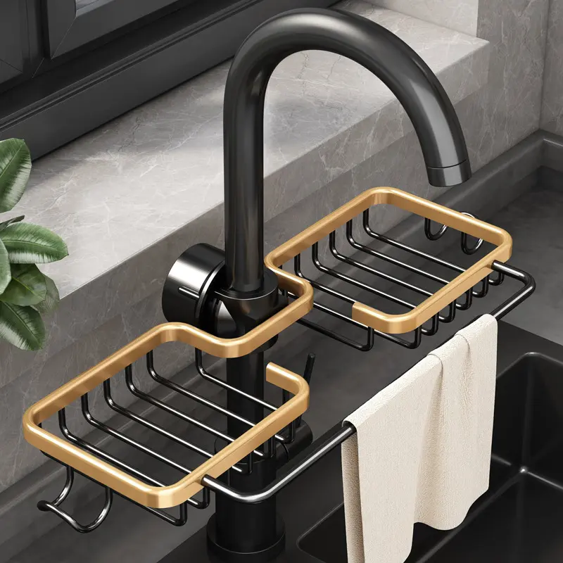 Faucet, Dish Draining Rack, Kitchen Storage Rack, Dishwashing Sink, Sink Supplies, Household Drain Basket, Multi-functional Rack Organiser