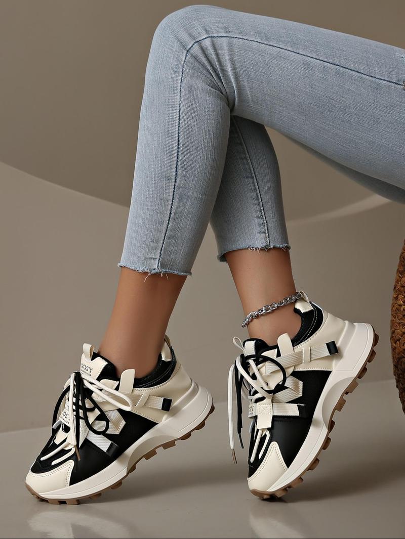 Product Introduction of Women's Fashionable Lace Up Platform Sneakers, Casual Comfortable Breathable Sports Shoes, Trendy All-match Round Toe Chunky Sneakers for Daily Life,  Designer Shoes 3