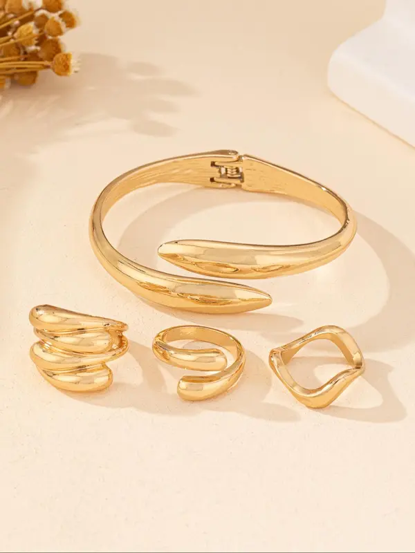 Fashionable Boho Style Cuff Bangle & Cuff Rings, New Trend Elegant Hand Jewelry Set, Trendy & Exquisite Hand Jewelry for Women 5