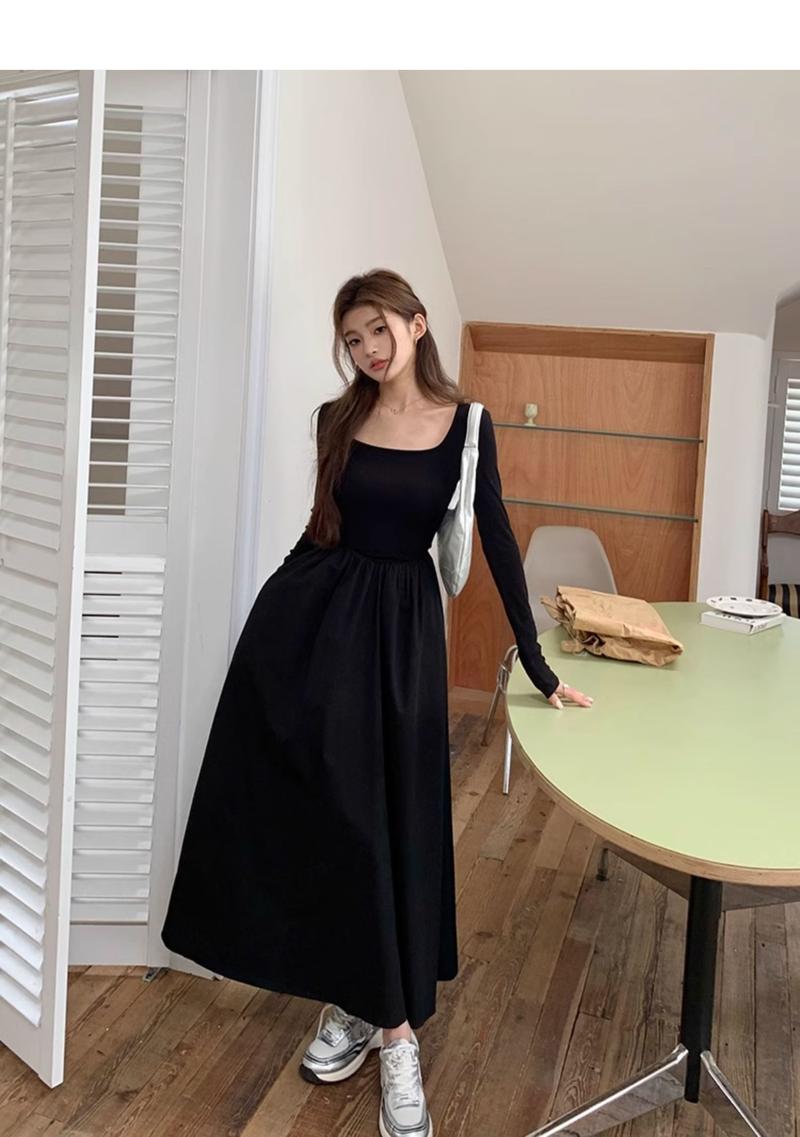 Product Introduction of French Hepburn style long sleeve square neck bottoms dress WOMEN'S autumn 2024 new high-grade elegant inner match long dress Casual Womenswear 18