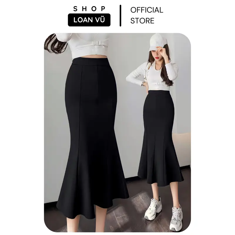 [BIGSIZE Nữ ] Chân váy  đuôi cá chất umi bản cạp chun - 8 mảnh - xẻ sau - dài ~85cm - ms517 3
