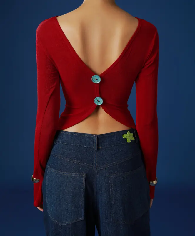 TARTAN - Áo Thun Ánh Co Dãn Hở Lưng - Blush Top 4