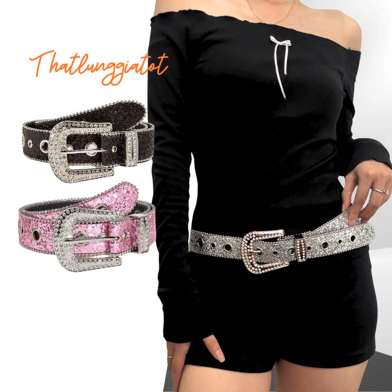 Thắt lưng đính đá nhân tạo phong cách y2k lấp lánh cho nam nữ bản nhỏ và bản to TL165 - Thắt Lưng Giá Tốt