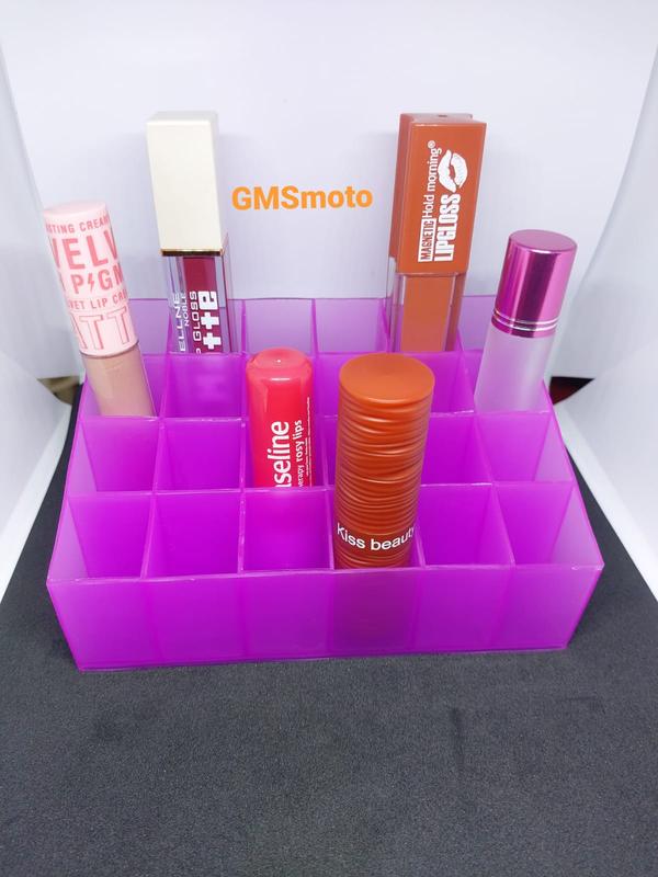 Tempat lipstik, Lip gloos, parfum 10 ml (Kotak 24 slot) warna Ungu dan Pink Plastik 2