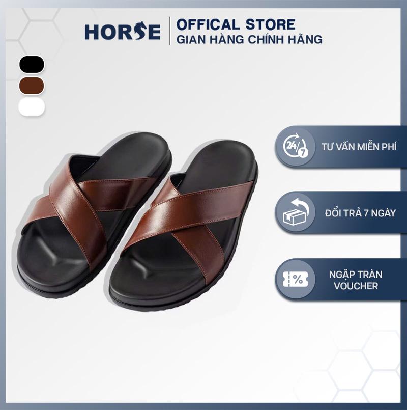 Product Introduction of [ Horse Store ] - Dép Da Bò 2 Dây Chéo Thời Trang Nam Nữ, Đế Cao Su , Lót Đế Êm,  3 Màu Đen Trắng Nâu  - QX01. 3