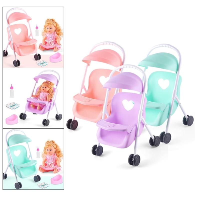 Infant Dolls Stroller Toys Pushchairs Foldable Push Cart Trolley Kids Role Game Toy 3
