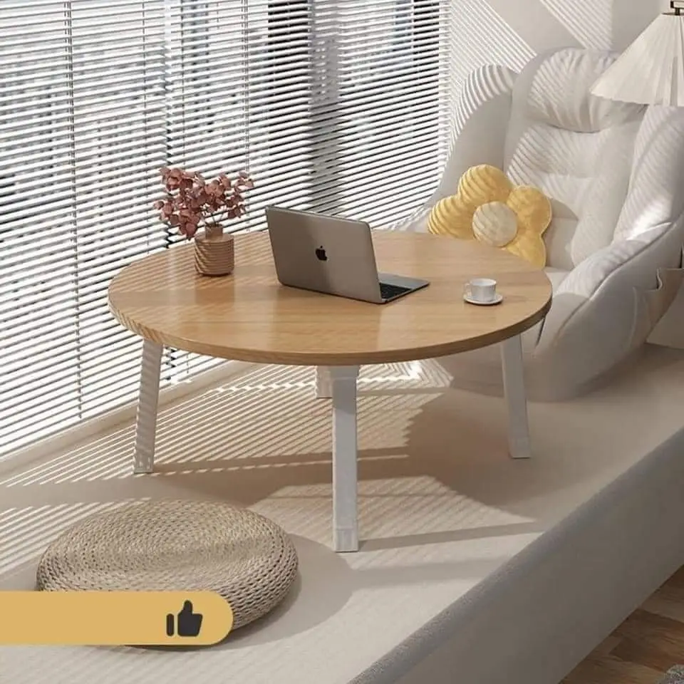Bàn tròn sofa ngồi bệt gấp gọn 60x60x30cm, chân nhựa cao 28-30cm, mặt gỗ MDF Phủ Melamine cao cấp dày 12mm bàn