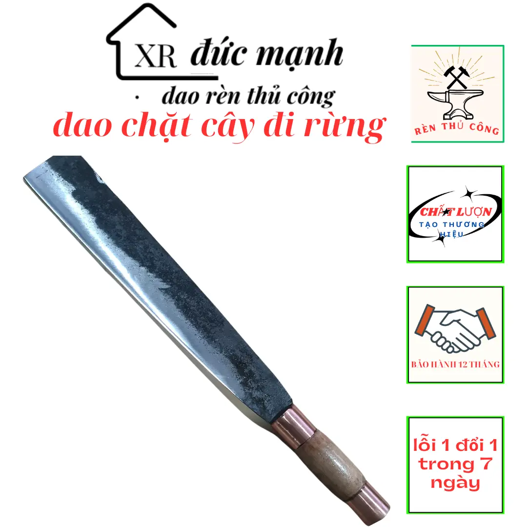 dao chặt củi đi rừng phát hoang ,chặt xương xườn ngan gà ,rèn từ nhíp xe sắc bén , rể mài ,cán nghiến khâu đồng, cây  rule  chặt  dừa