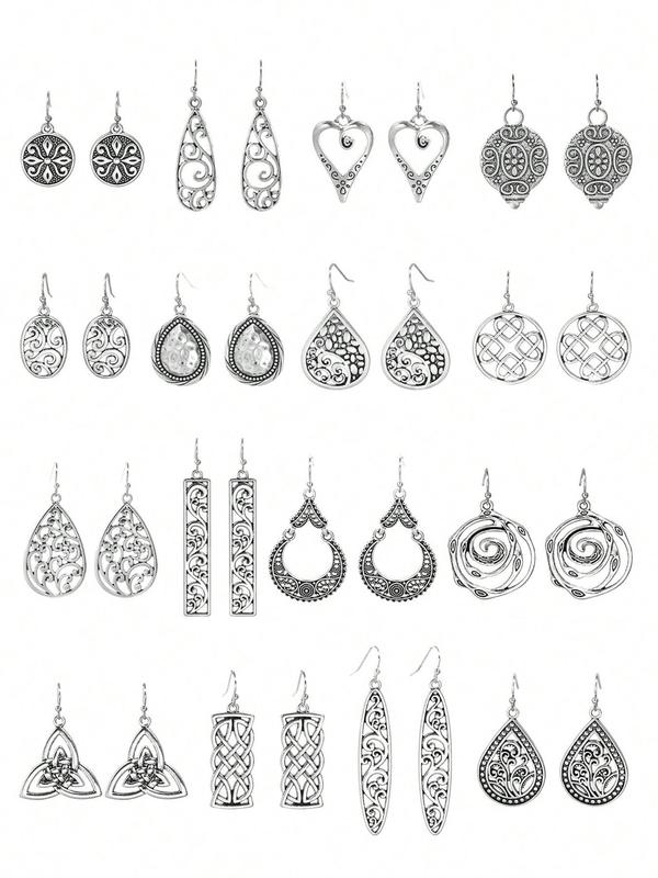 Trendy All-match Vintage Style Design Drop Earrings, Boho Style Dangle Earrings (16 Pairs), Retro Style Earrings for Women, Fashion Jewelry for Party, Daily Clothing Decor 0