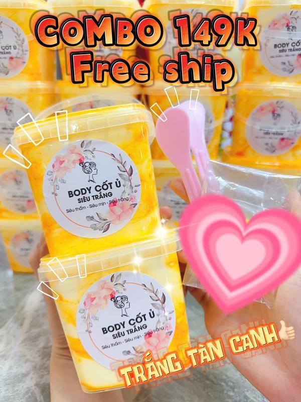Combo 2 Hủ Kem Dưỡng Trắng Da Body ( Cốt Rỉ Dầu Vàng Kèm Muỗng Múc Kem ) Trọng Lượng 1Kg Kem kem  body