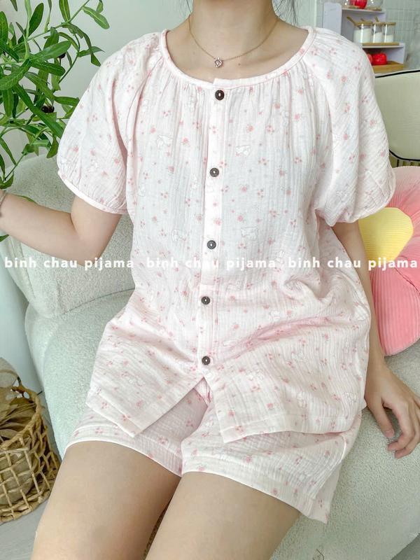 [ẢNH THẬT] Đồ Bộ Nữ Thiết Kế Chất Xô Muslin Cao Cấp - Bình Châu Pijama 0